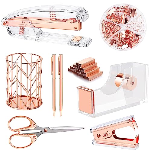 Famassi Rose Gold Desk Accessories，Office Supplies Set Acrylic Set